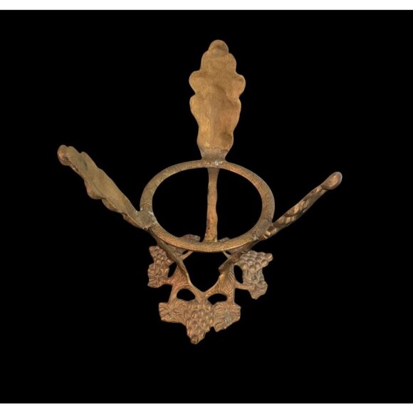 Brass Orb Holder Vtg Speheres Candle Bowl Three Prong Grapes & Leaves 6"x6"x4.5" - Picture 9 of 14